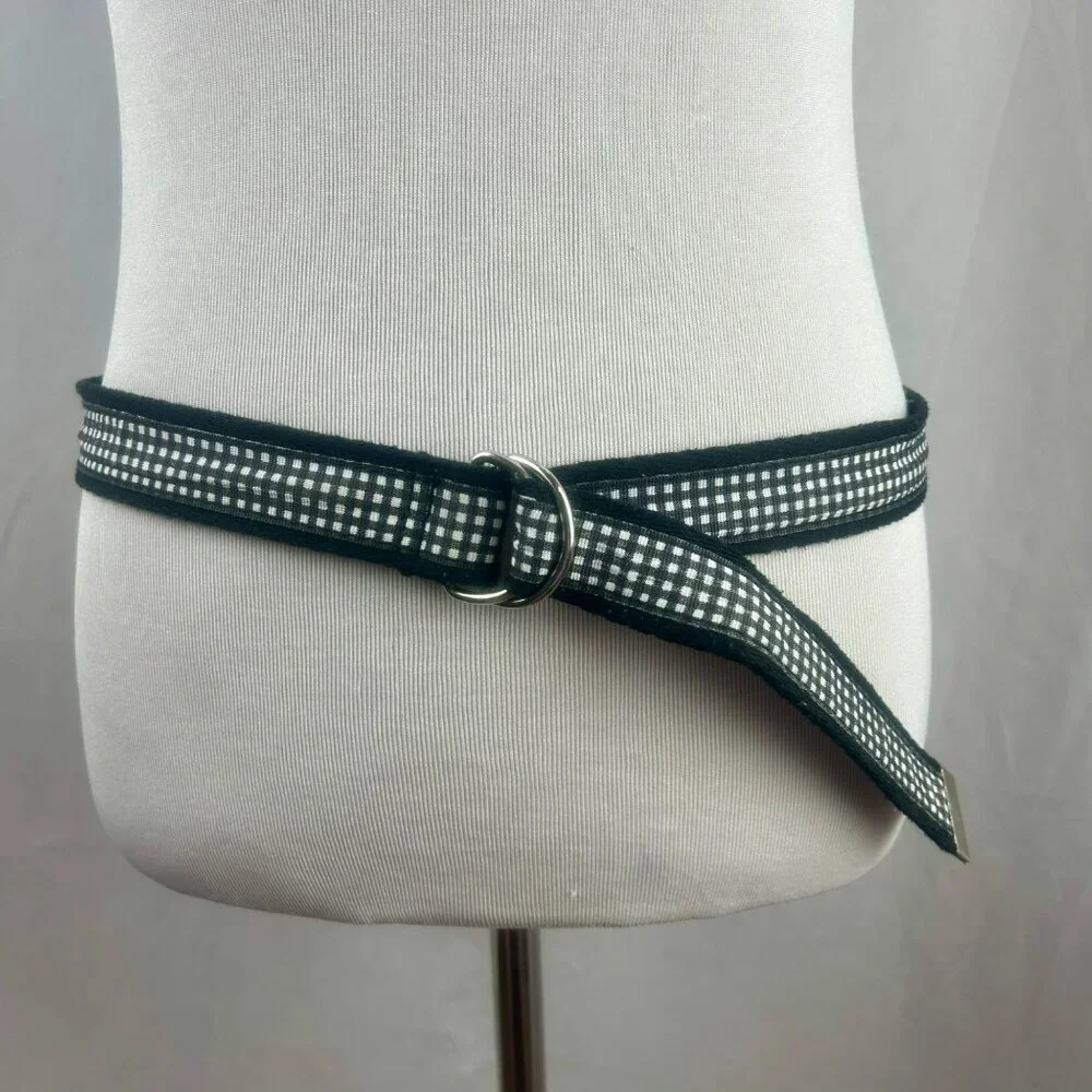 Karen Scott D Ring Belt Women Plus 24 Black Gray Set‎ of 2 Gingham Plaid Ribbon